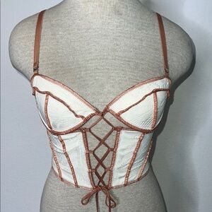 Urban Outfitters Cream and Tan Corset Top